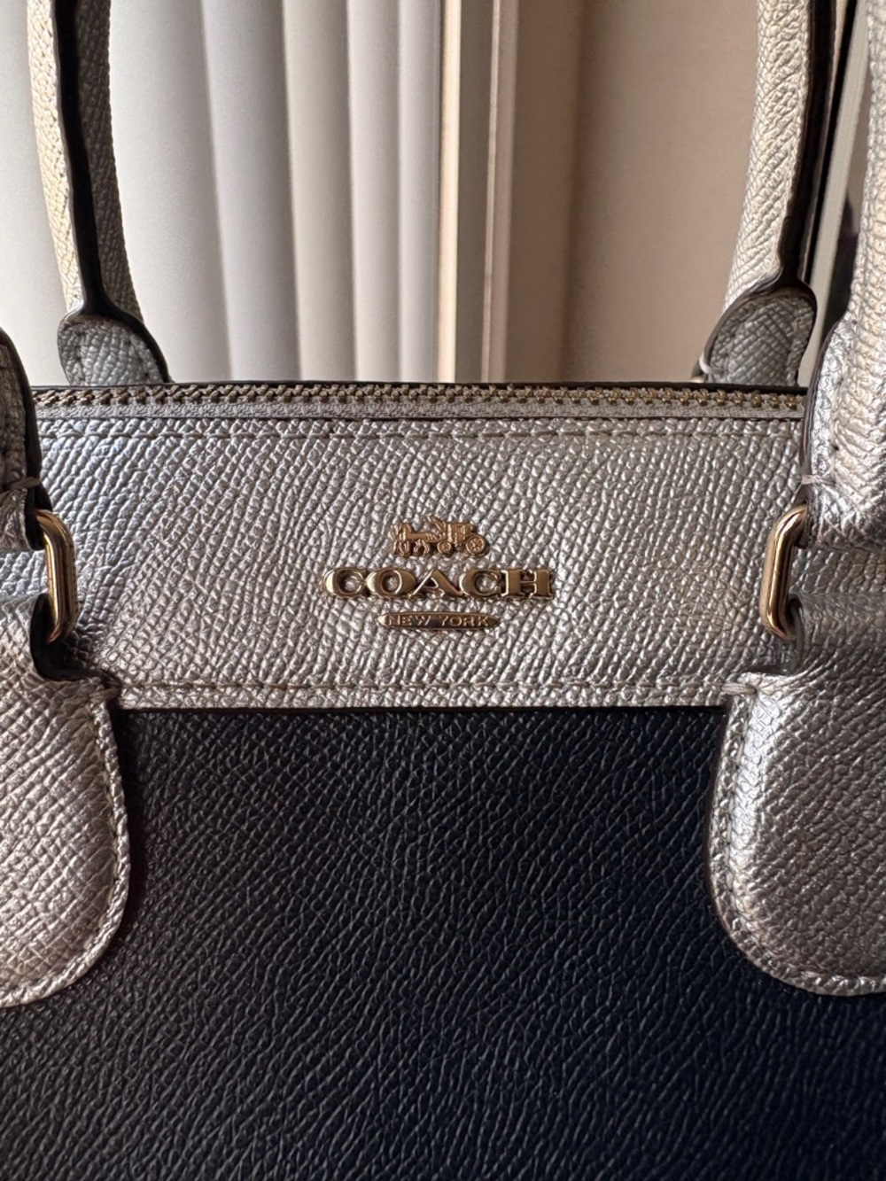 Coach Two-Tone Pebbled Leather Satchel - Blue & Silver - Picture 2 of 7